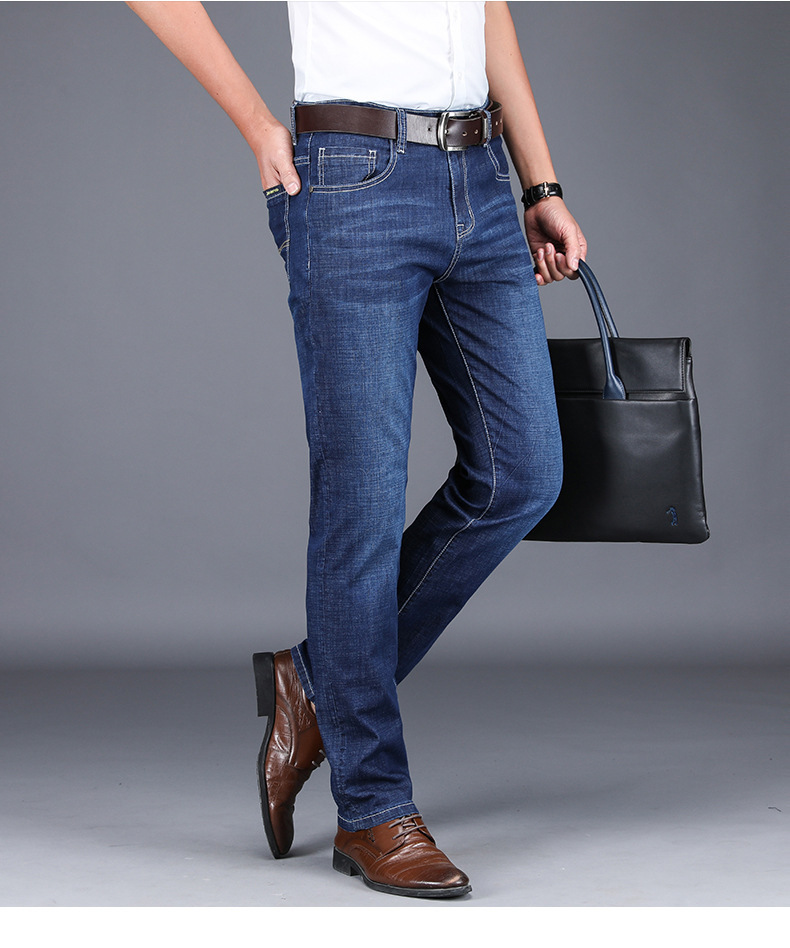 2021秋冬新款牛仔男休闲商务弹力直筒长裤老板裤中腰牛仔裤日系
