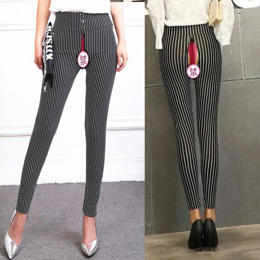 全拉链裤女隐形开裆宽松免西裤户外脱情侣约会开档薄打底裤长裤