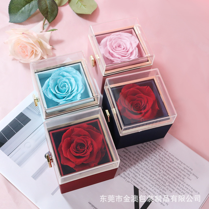 Valentine's Day Proposal Confession Rotating Rose Gift Box Acrylic Ring Box Pendant Eternal Flower Gift Box Jewelry Box