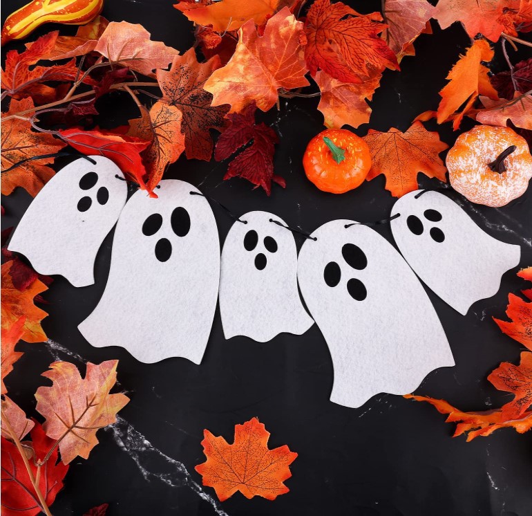 Halloween Felt Latte Art Halloween White Ghost Decoration Hanging Flags Cute Ghost Holiday Layout Hanging Flag