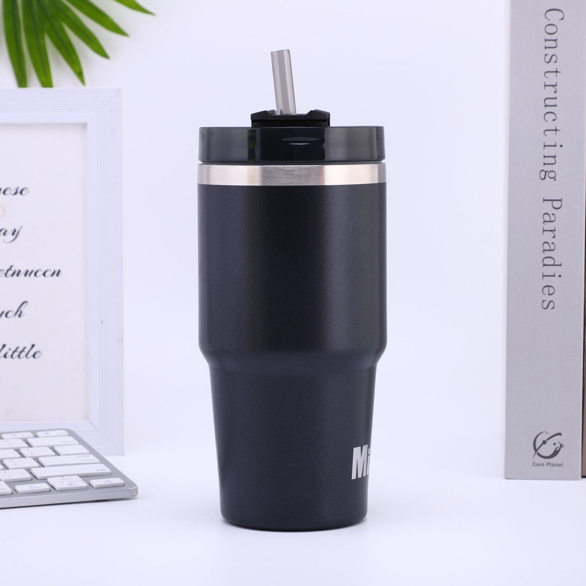 Amazon New 20 Cup 304 Stainless Steel Vacuum Cup Large Capacity Plastic Spraying Cup with Straw Cup