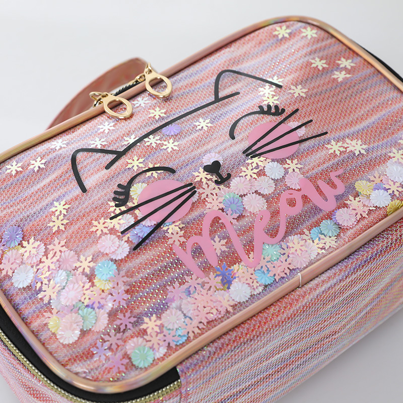 Cat Sequins Simple Cosmetic Bag Large Capacity High-Profile Figure Wash Bag Travel Portable Waterproof Storage Bag