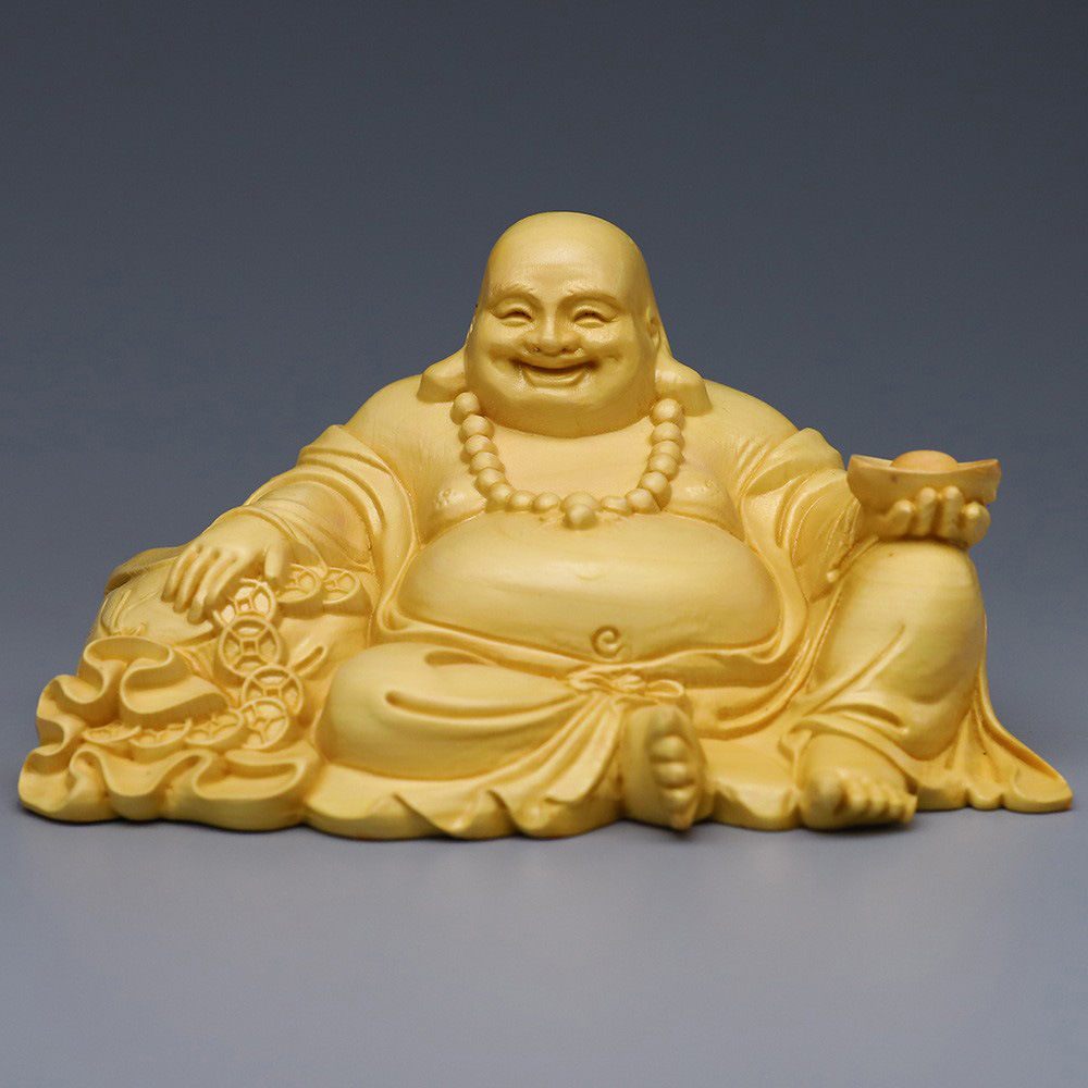 黄杨木雕佛像元宝弥勒佛汽车摆饰佛像礼品收藏实木雕刻保平安批发