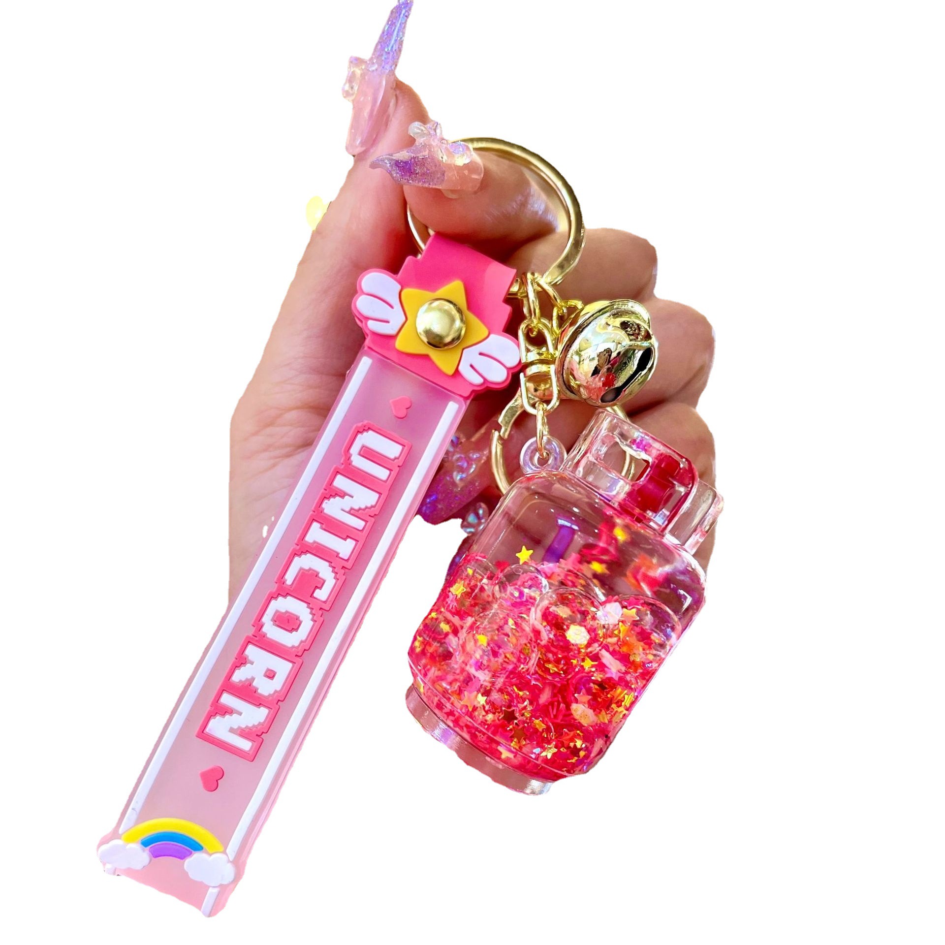 Luminous Quicksand Bottle Keychain Oil Bubble Beads Gas Cylinder Key Chain Small Birthday Gift Handbag Pendant Wholesale