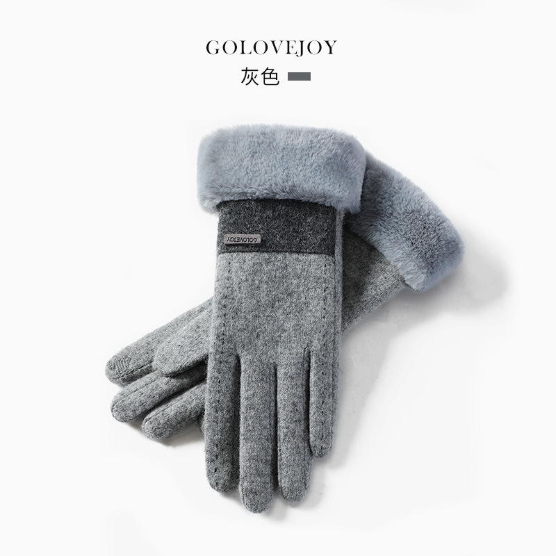 Autumn and Winter Wool Gloves Women's Fleece-lined Thickened Winter Riding Windproof Touch Screen Warm-Keeping and Cold-Proof Cashmere Gloves