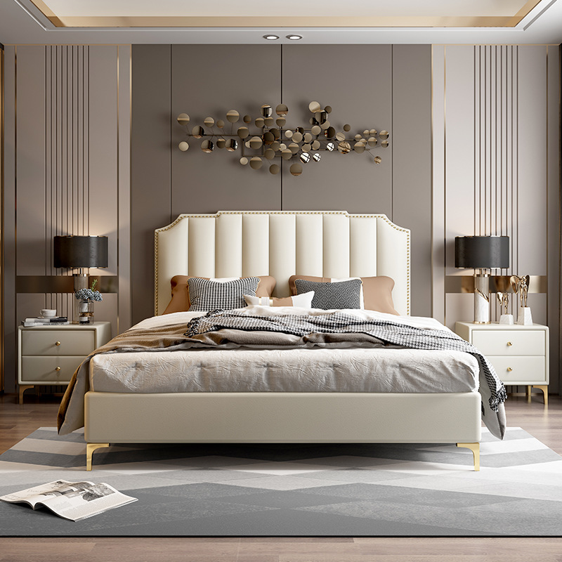 轻奢床酒店公寓家具1.8米 网红真皮床卧室双人床现代简约储物皮床