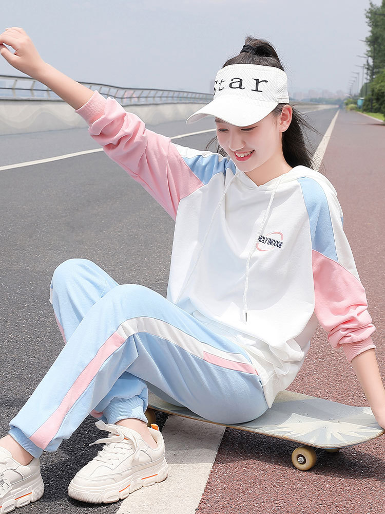 初中生女运动套装夏装中学生新款少女春装运动装大童学院风休闲