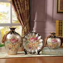 批发美式复古陶瓷花瓶三件套插花摆件客厅酒柜装饰品博古架玄关摆