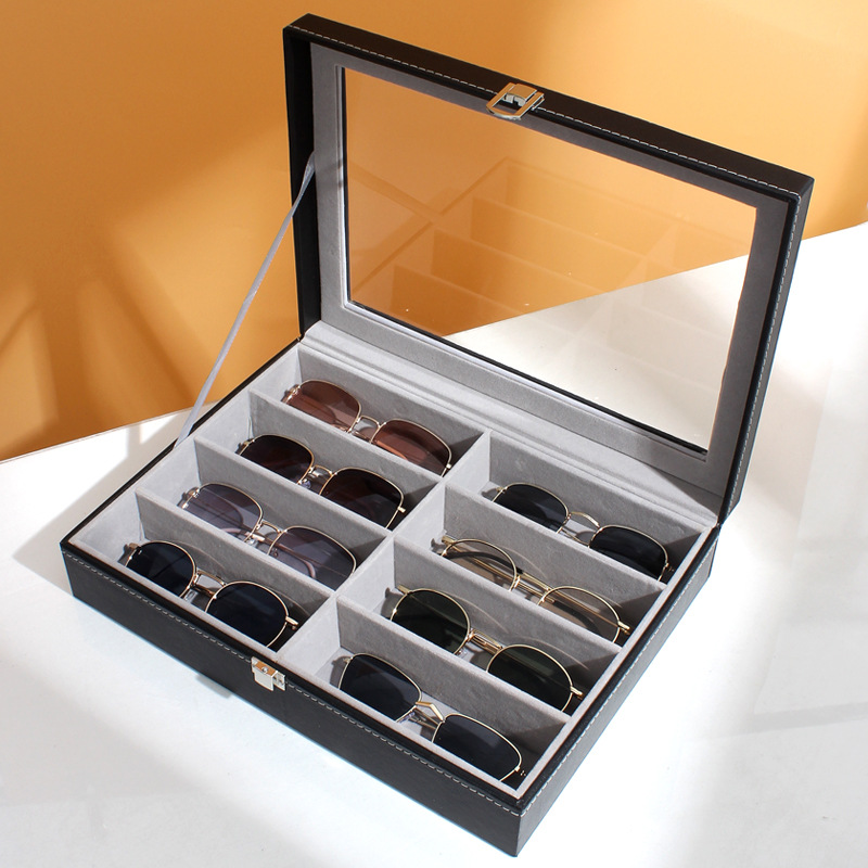 PU Leather Leather 8-Bit Sunglasses Storage Box Display Box Gift Box 8 Grid High-End Glasses Box Glasses Box Wholesale