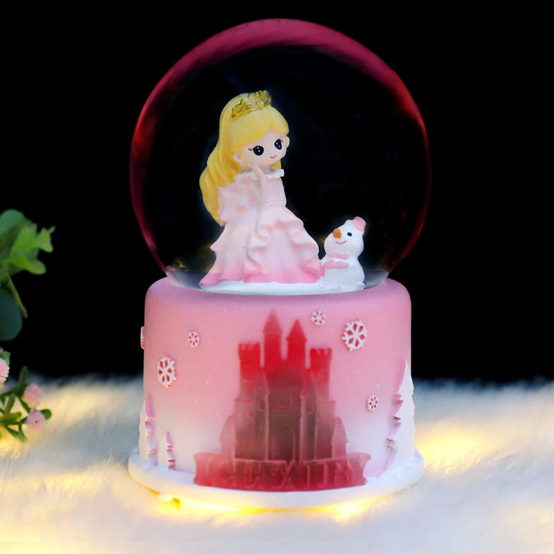 粉色城堡公主与雪人少女心水晶球八音盒生日节日毕业季送同学