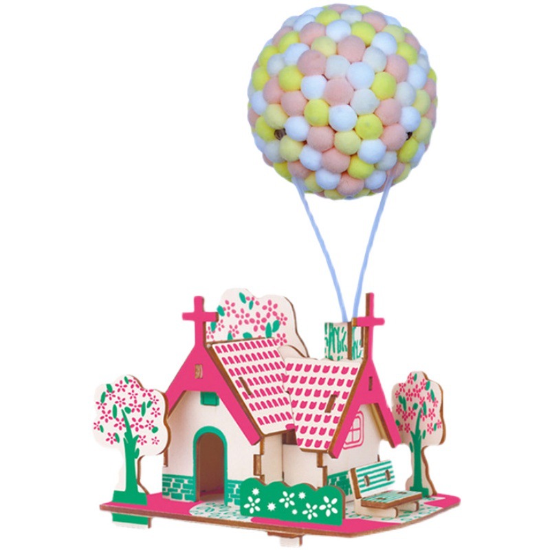 FEWOO Hot Air Balloon Material Kit Wooden House Assembled Children's Educational Diy Parent-Child Handmade Toy Gift