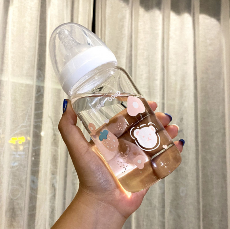 奶瓶大人学生少女网红大童大宝宝成人女朋友奶瓶可爱吸管玻璃水杯