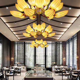 新中式餐厅吊灯酒店大堂宴会厅包间卧室客厅灯大气布艺莲花大吊灯