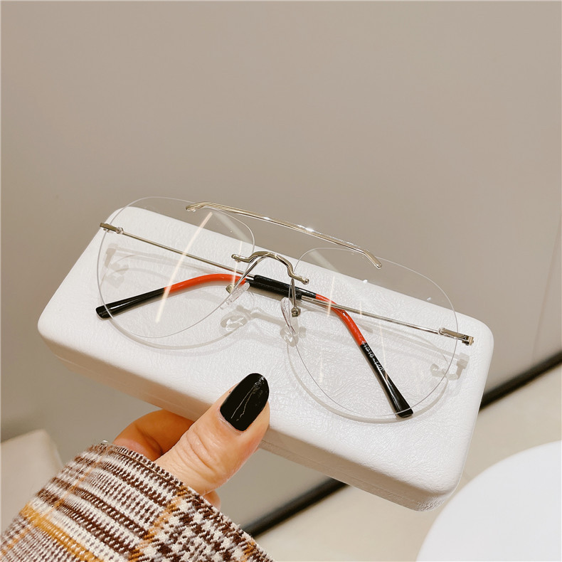 防蓝光金丝无边眼镜框男时尚双梁无框潮ins女复古大脸显瘦眼镜架