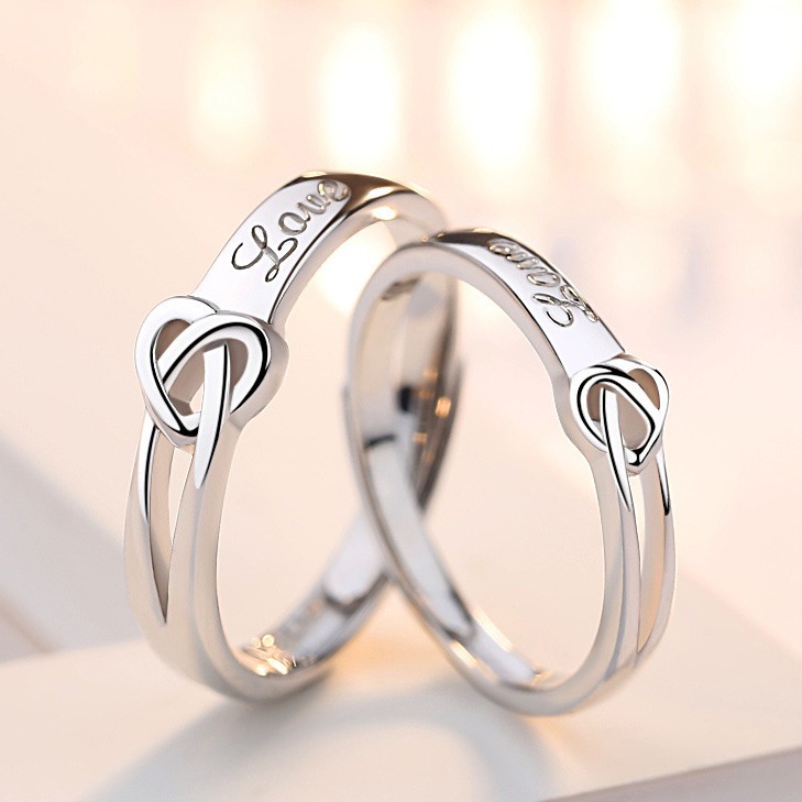 心心相印纯银戒指情侣一对韩潮学生简约男女对戒永结同心生日礼物