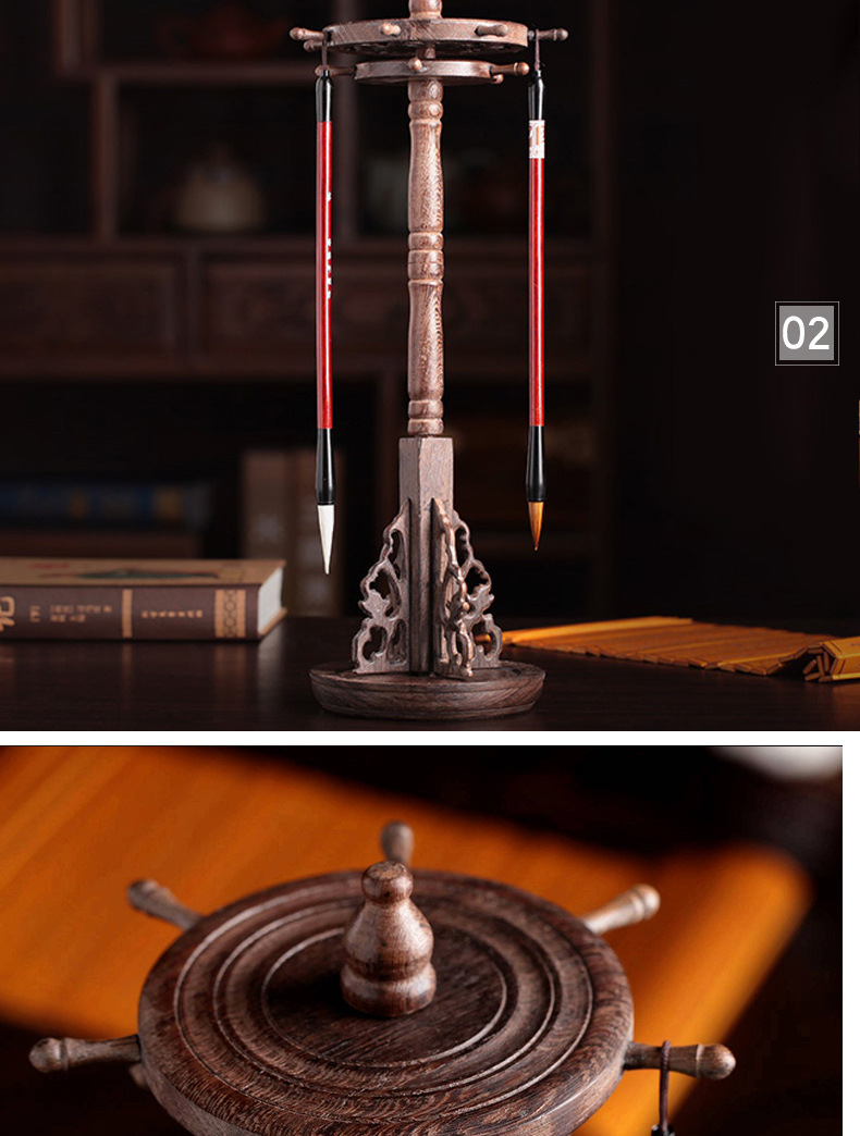 红木笔架毛笔挂大号笔搁展示架 鸡翅木毛笔架子毛笔挂架文房四宝