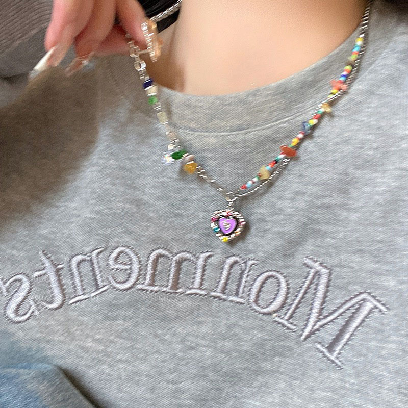 colorful three-dimensional love pendant beaded necklace female versatile summer niche design sweet cool hot girl clavicle chain jewelry