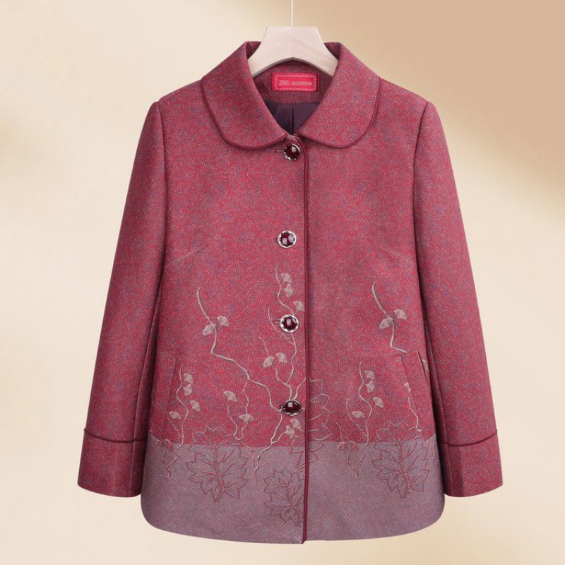 奶奶春秋外套老人衣服60岁70老年女装春秋翻领毛呢开衫老太太