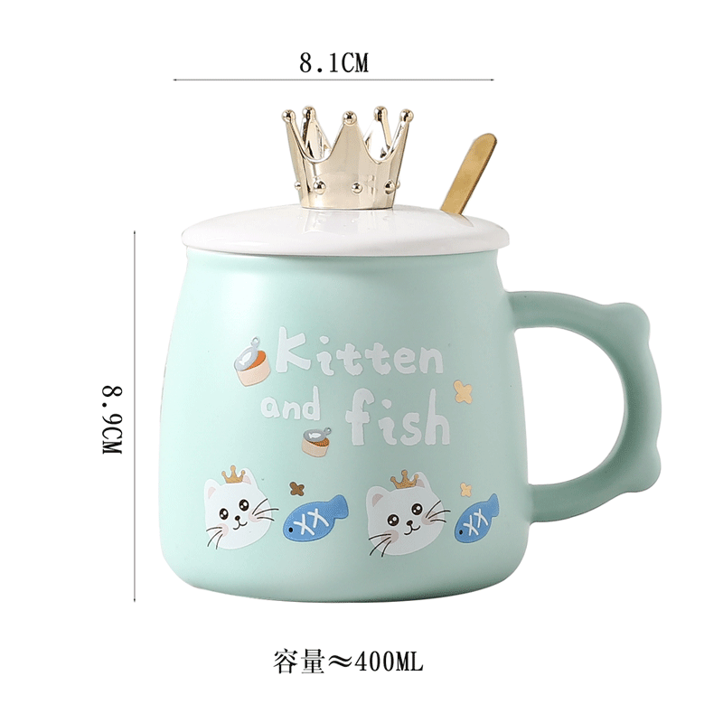 Fashion Crown Ceramic Cup with Cover Spoon Cartoon Couple Mug Wedding Shop Gift Cup Office Water Cup