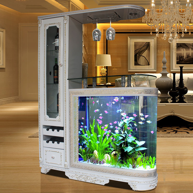 酒柜鱼缸一体欧式水族箱头玻璃玄关客厅家用免换水生态鱼缸-阿里巴巴