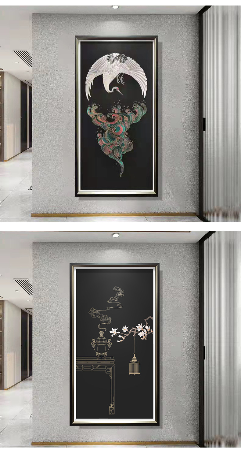 织锦刺绣玄关壁画白鹤晾翅艺术画收藏品现代轻奢风格宫廷专供