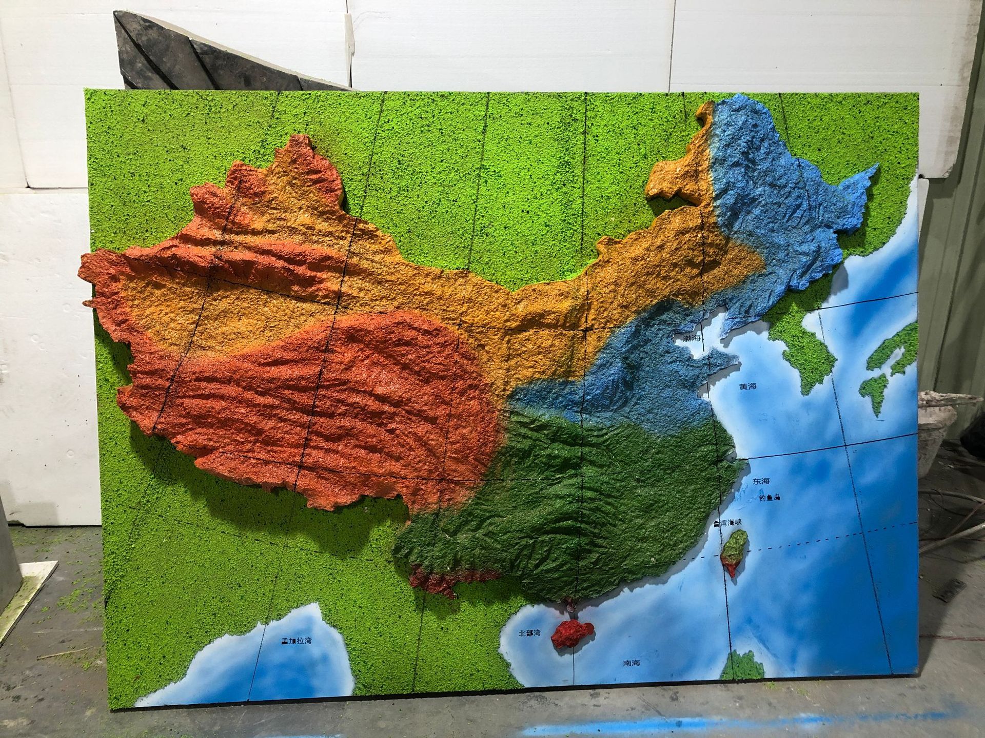 供应中小学地理园模型凹凸广东省地形图现货1.6x2.3米现货供应