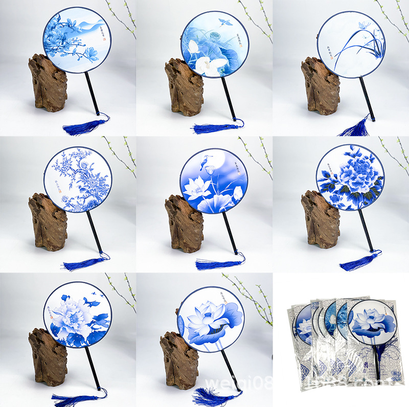 中国风古典宫廷单面圆形舞蹈扇团扇青花瓷模特走秀舞台表演道具