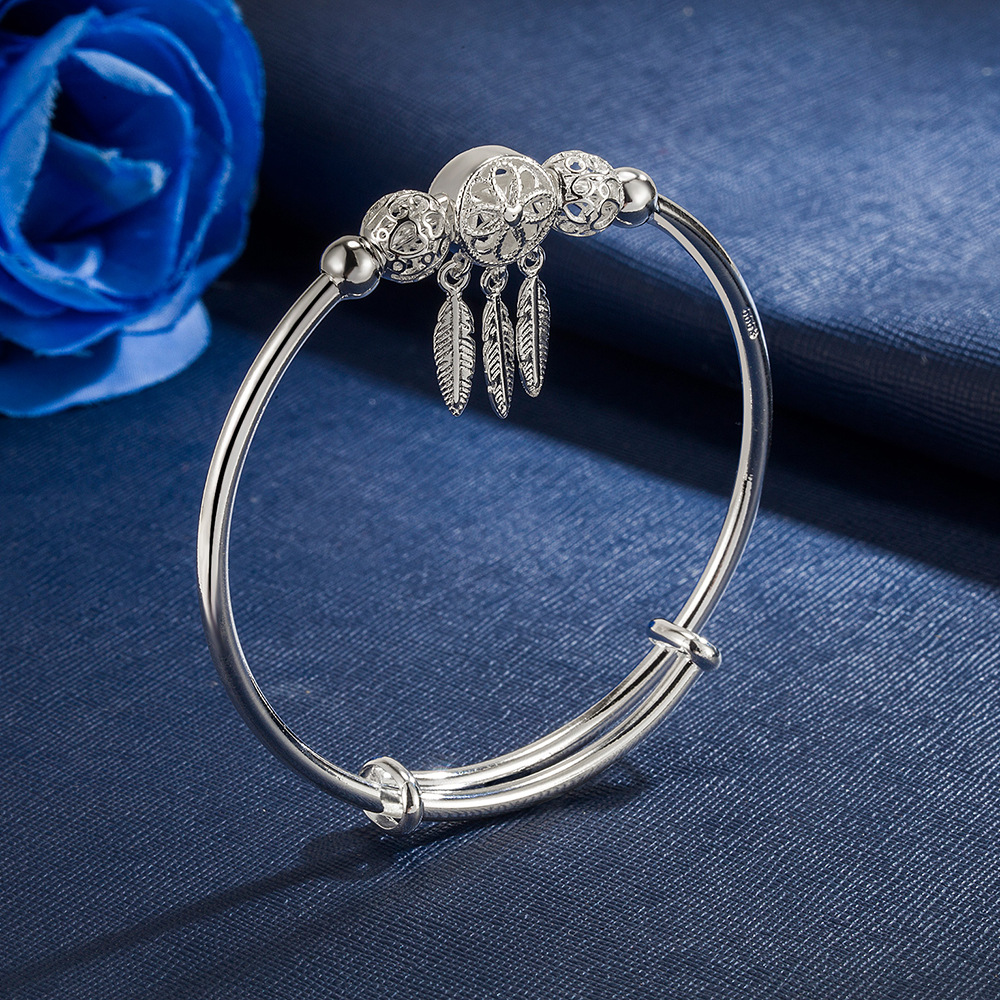 足999纯银手镯子实心做旧心经文闭口开口男女送女友妈妈银饰福氏s999