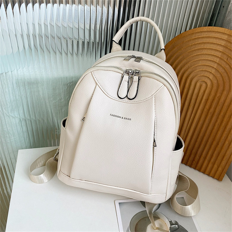 Backpack Women's Korean-Style 2023 New Fashionable All-Match Bag Cross-Border Foreign Trade Large Capacity Casual Lychee Pattern Backpack