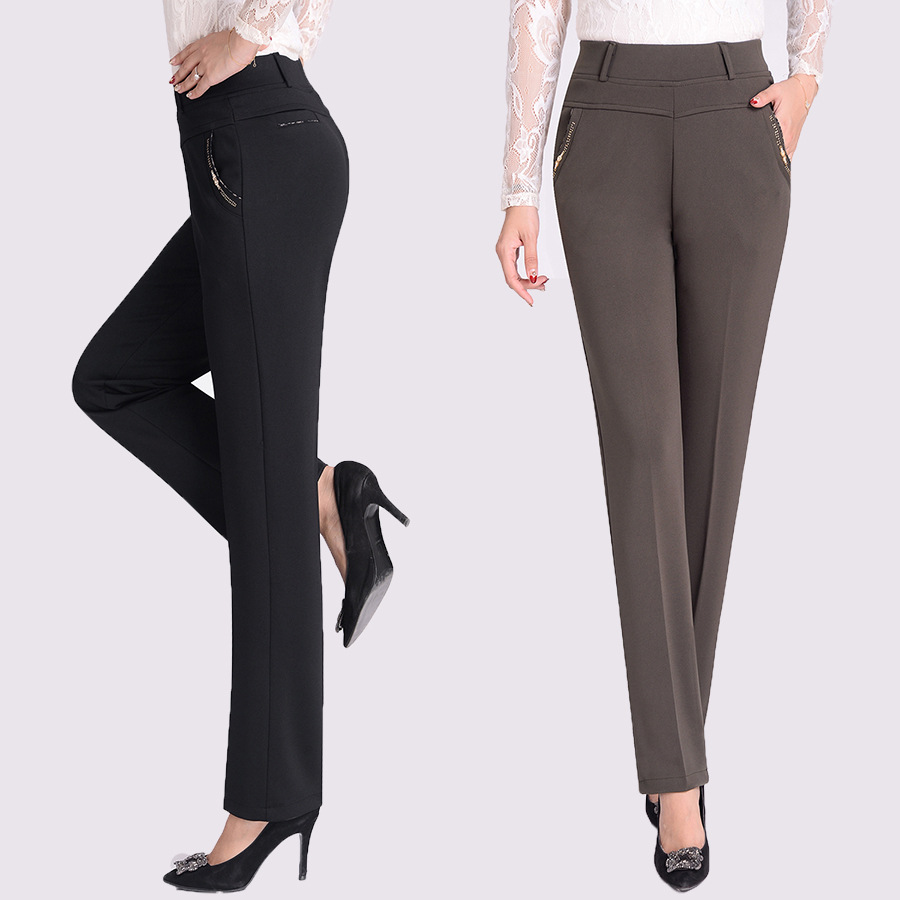 中老年女裤春秋款松紧高腰直筒休闲裤中年裤子妈妈装弹力长裤