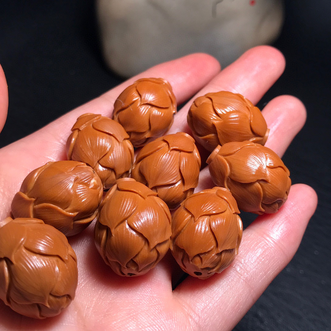 橄榄核核雕单子雕刻莲花座 老油核 橄榄单籽单颗配饰