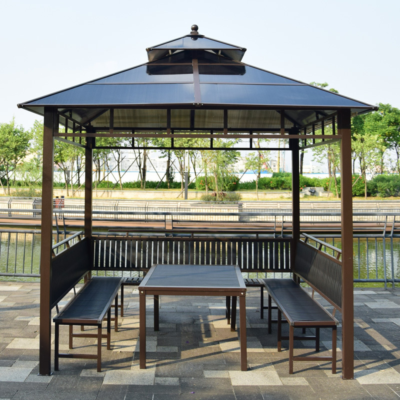 户外凉亭家用别墅庭院简易四角亭阳光板铁艺亭子小木屋工地茶水亭