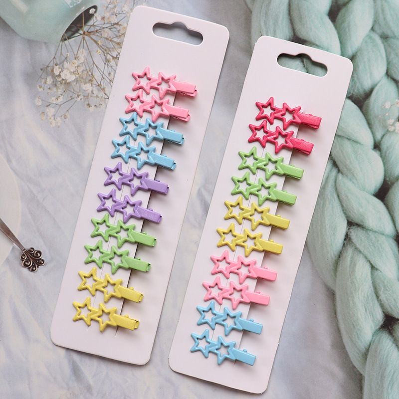 10 Korean Minimalist Candy Color Pentagram Hairpin Children's Duckbill Clip Side Clip Fringe Clip Hair Accessories Headdress