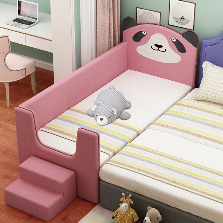 外贸款板式儿童床带护栏布艺婴儿床小床拼大床粉色延边床床分床