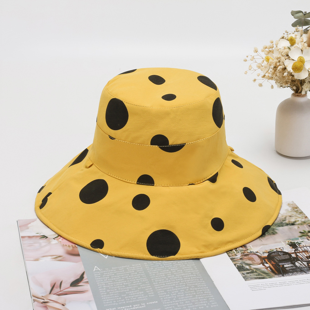 Broad-Brimmed Hat Women's Summer New Sun Hat Polka Dot Bucket Hat Korean Fashion All-Match Sun Protection Hat Polka Dot Hat