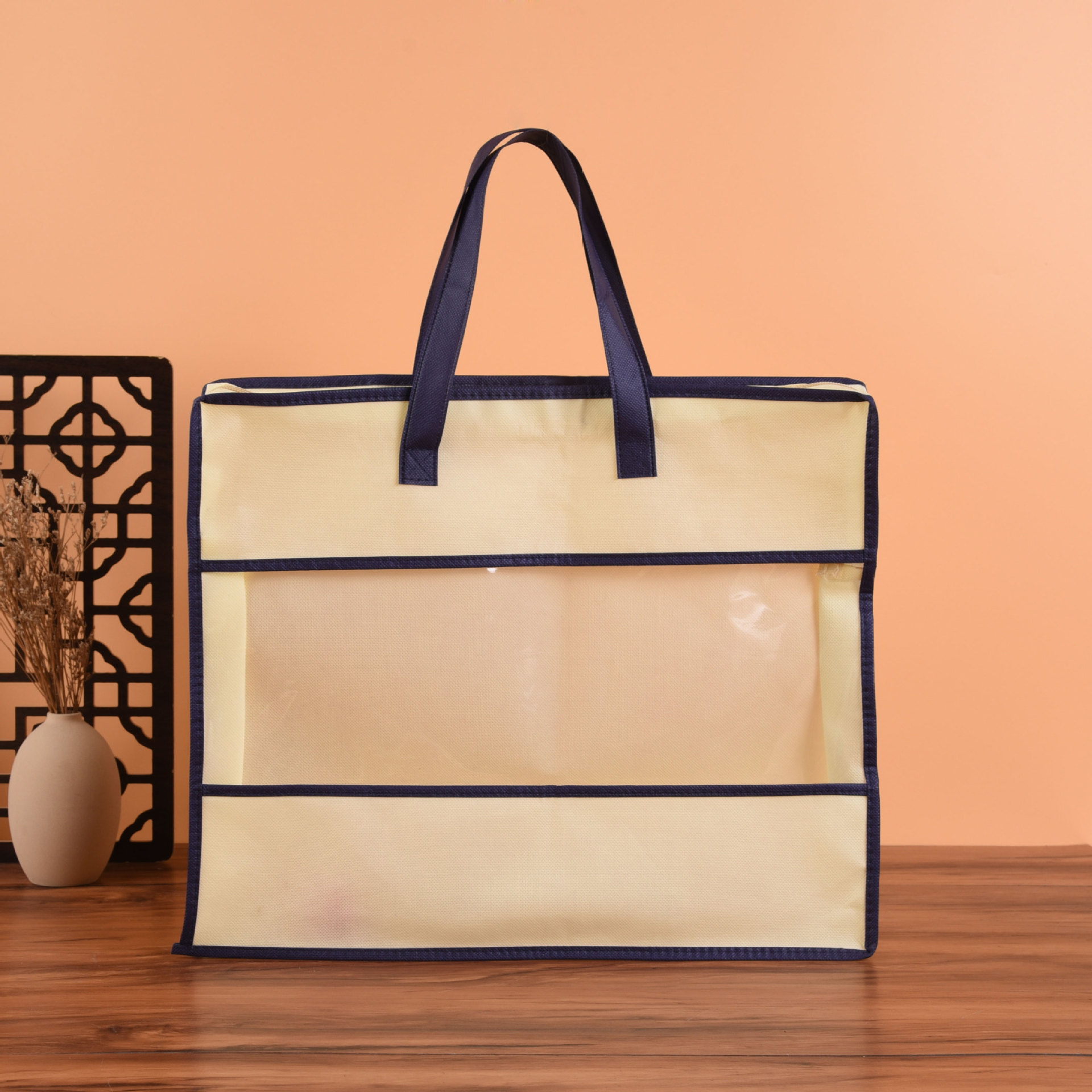 直销无纺布家纺拉链袋现货透明pvc手提袋子批发棉被四件套包装袋