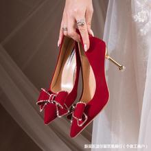 红色婚鞋冬季女秀禾服新娘鞋2024年新款中式小众不累脚结婚高跟鞋