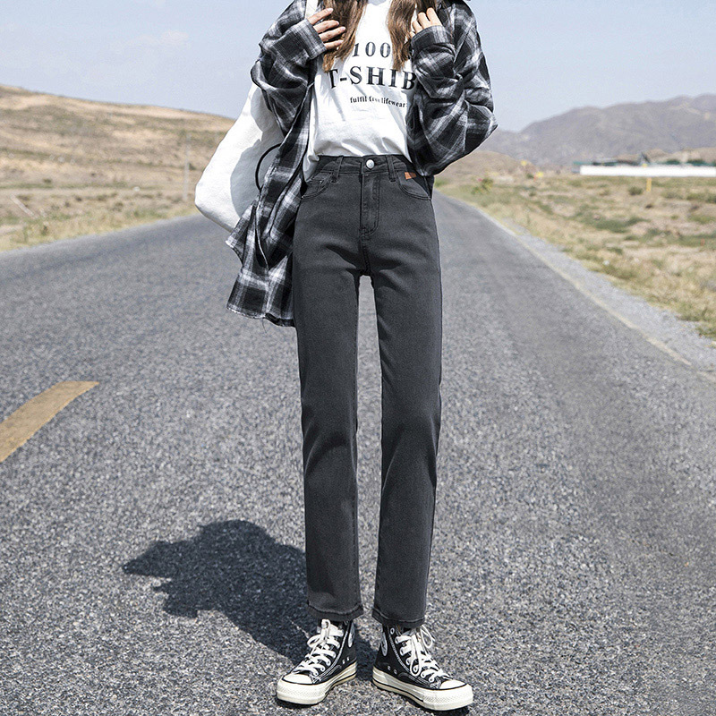 抖音主播爆款网红烟筒裤女青年学生显高显廋直筒牛仔九分裤女批发