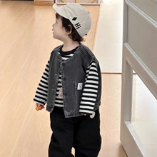 儿童牛仔马甲外套2025秋款新品韩版童装宝宝衣服男童条纹卫衣套装