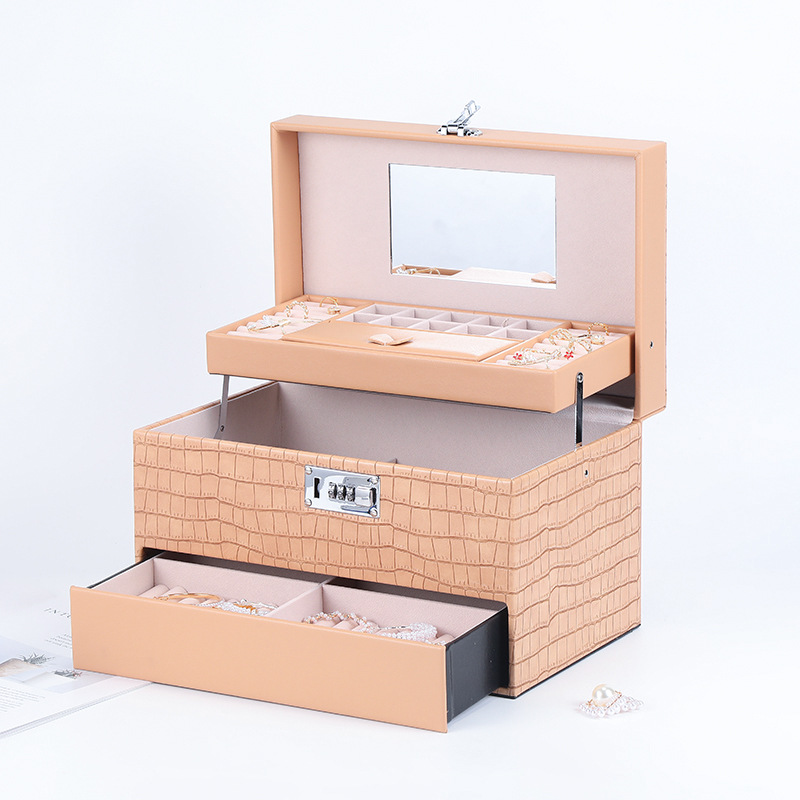 New Home Dustproof Storage Box Fashion Pu Dressing Table Earring Bracelet Necklace Three-Layer Layered Jewelry Box Wholesale