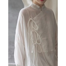 2024新款白色女宽松茶服森系中式复古中国风文艺女装衬衫裙