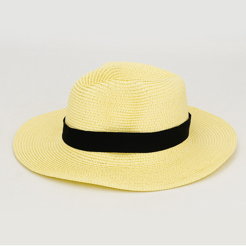 Summer Foldable Big Brim Lafite Panama Straw Hat Square Buckle Sun Shade Top Hat Outdoor Breathable Sun Protection Hat Wholesale