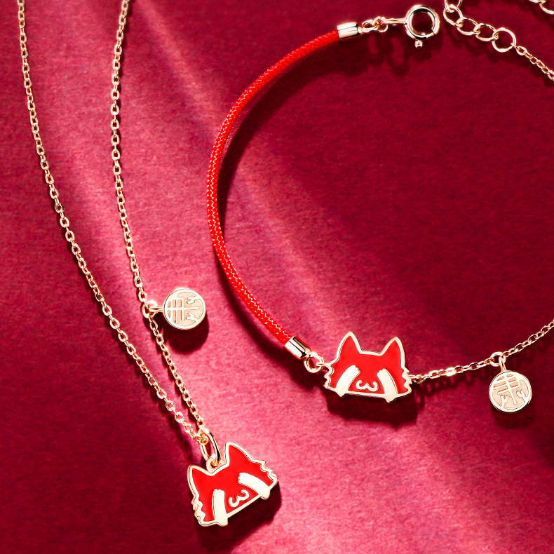 宫廷御猫感温变色小猫咪手链女纯银红绳编织手饰故宫联名一件代发