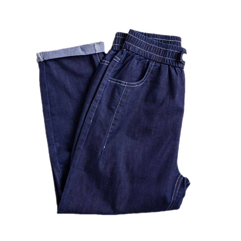 Summer Ultra-Thin Lyocell Jeans Women's High Waist Cropped Pants 2023 New Elastic Loose Ankle-Length Pants