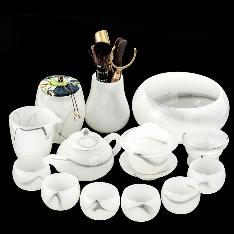 Ink Glass Kung Fu Tea Set White Jade Porcelain Teapot Tea Cup Japanese Simple Reception Household Master Cup Single Cup