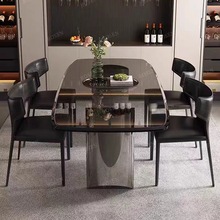 意式极简钢化玻璃悬浮餐桌设计师款不锈钢轻奢家用长方形高级餐桌