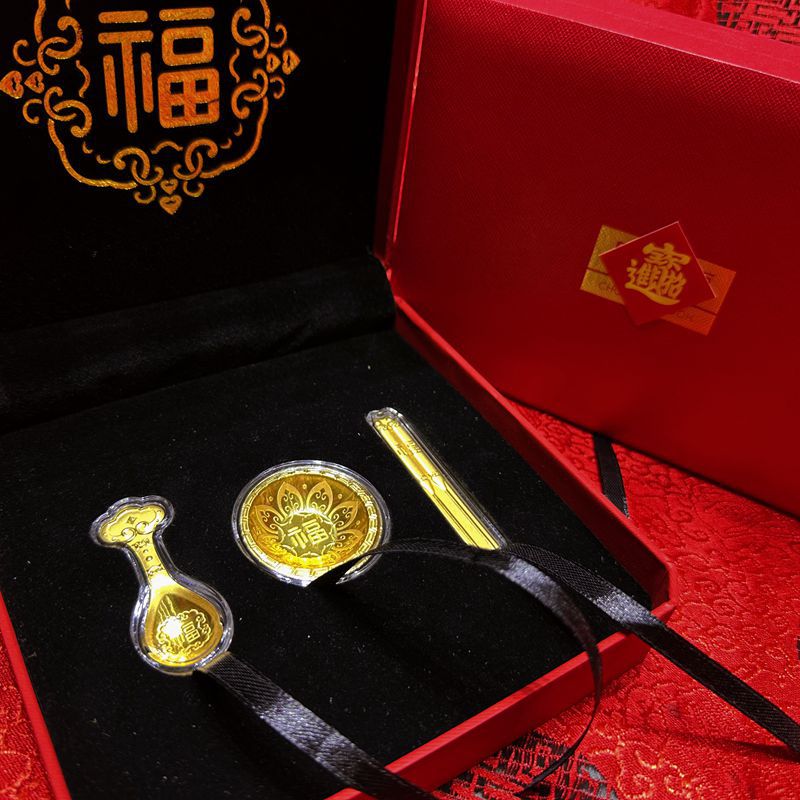 New Pure Gold 999 Bowl Spoon Chopsticks Creative Decoration Baby Full Month Gift Birthday Gift Bank Will Sell Opening Red Gifts
