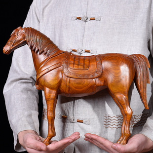 黄花梨木雕马到成功摆件红木盛世唐马家居客厅办公装饰工艺礼品