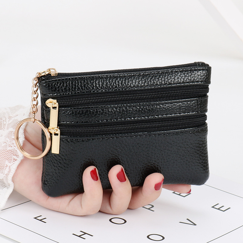 Wholesale Coin Purse Women's Short Authentic Leather Tactile Feel Small Wallet Multi-Functional Driver's License Card Holder Soft Leather Key Case Zipper Bag