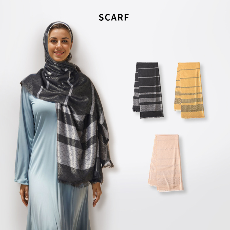 伊朗土耳其头巾时尚通勤条纹围巾丝巾跨境欧美热卖大方巾防晒披肩